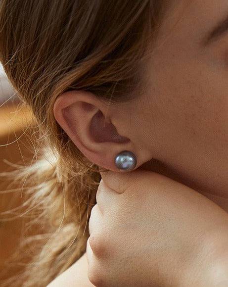 Grey Button Freshwater Pearl Stud Earrings - May-Lynn